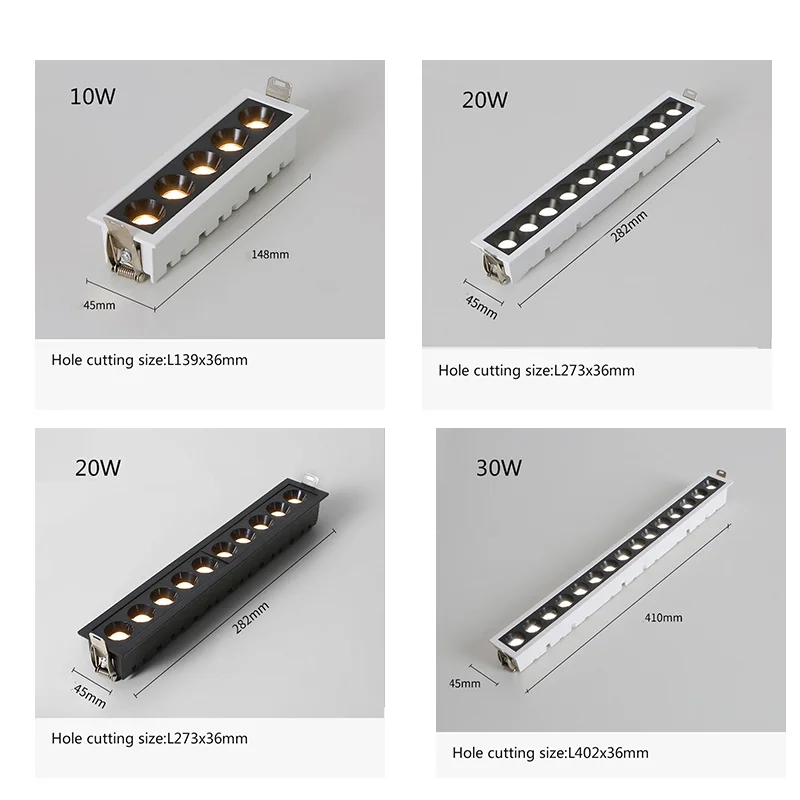 LED Linear Grille Lights Embedded COB LED Spotlights 10W 20W 30W Wall Light Aluminum Indoor Lighting