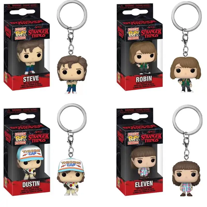 thumbnail image 2 of Funko POP NEW ELEVEN Demogorgon DUSTIN Barb Steve Robin llavero de juguete figura de vinilo llavero de bolsillo modelo juguetes para niños, 2 of 5