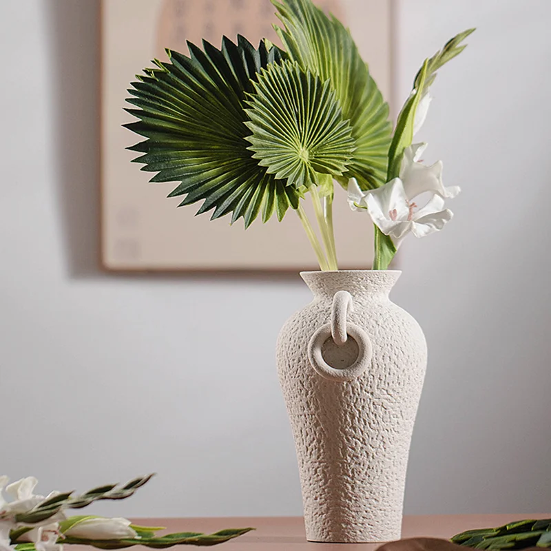 White, Double Eared, with Hanging Ring Decoration, Ceramic Vase, Desktop Flower Arrangement, Hydroponic Vase, Modern Decoration 3