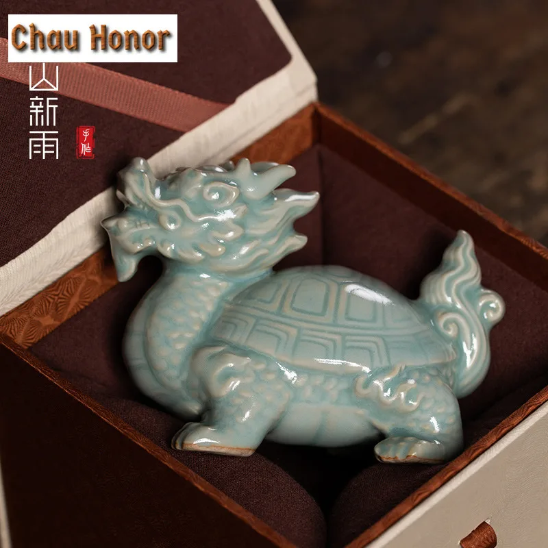 Longquan Celadon Dragon Turtle Tea Pet Elegant Tea Sculpture Tea Figurine Play Toys Tea Statue Ornaments Tea Ceremony Supplies