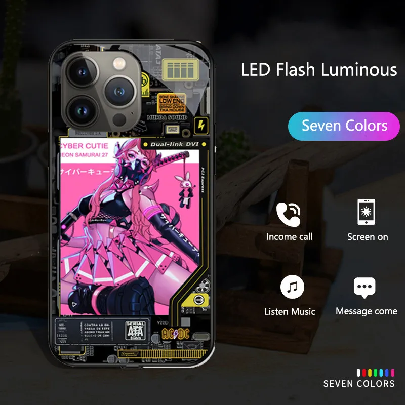 Call Light Luminous Flash Case For ASUS ROG Phone 7 6 Pro mart Sound Control Flash Glass Cover for ASUS ROG Phone 6 5 3 2 Coques