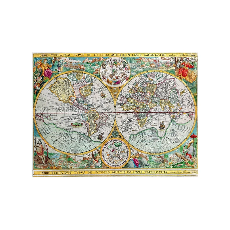 Vintage World Map 225*150cm Canvas Background Painting Classroom Wall Art Large Poster Unframed Print Office Supplies Home Decor