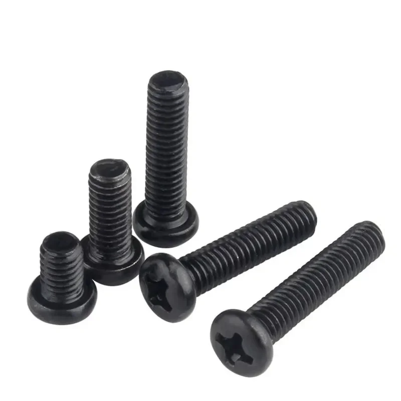 Rundkopf-Kreuzschraube schwarz M1,2 M1,4 M1,7 M2 M2,5 M3 M4 Elektronische kleine Kreuzschlitzschrauben mit Flachkopf DIN7985 GB818 – Detail 5