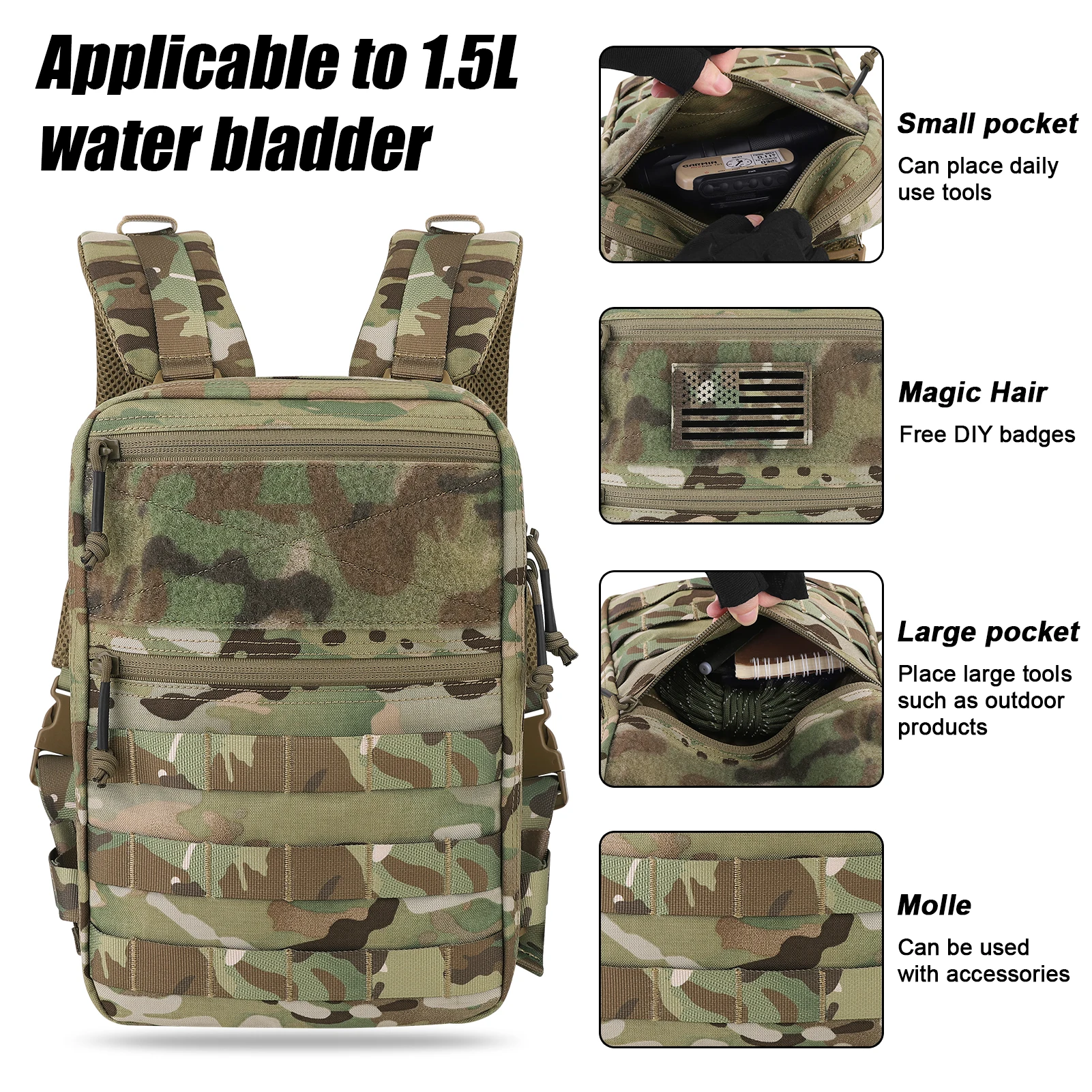 KRYDEX Taktischer Hydrationsrucksack 1,5L 50oz Wasserbehälter-Träger MOLLE für Weste Hydro-Rucksack Outdoor Reise Camping Zubehör – Detail 6