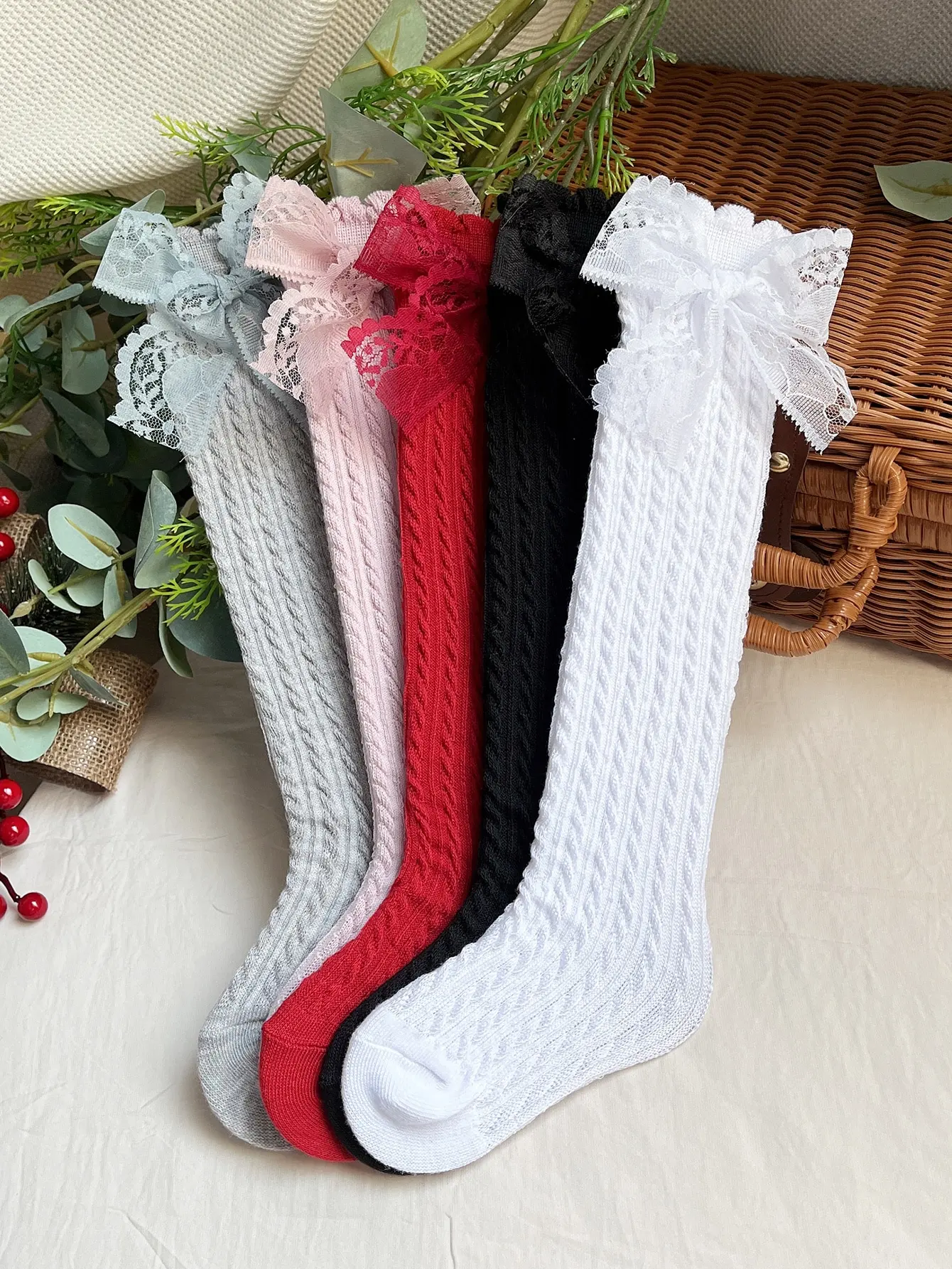 Girls Bow Decor Over The Calf Long Socks 5pairs over the calf socks