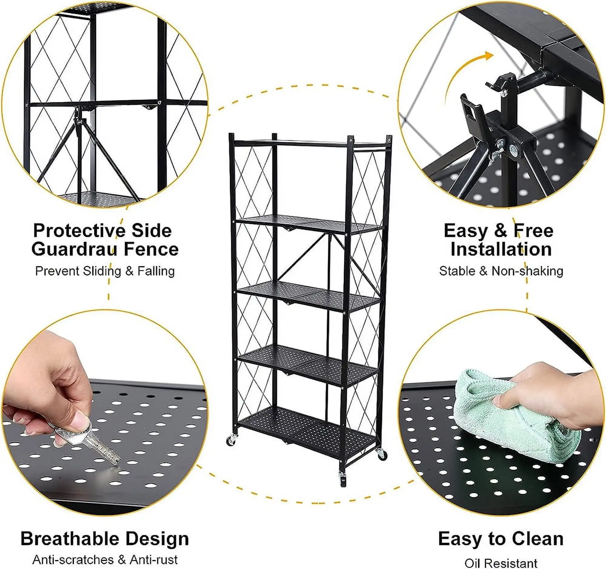 5 Tier Metal Storage Shelves with Wheels Heavy Duty Foldable Garage Shelving Unit for Easy Organization Ideal for Kitchen Garage 2