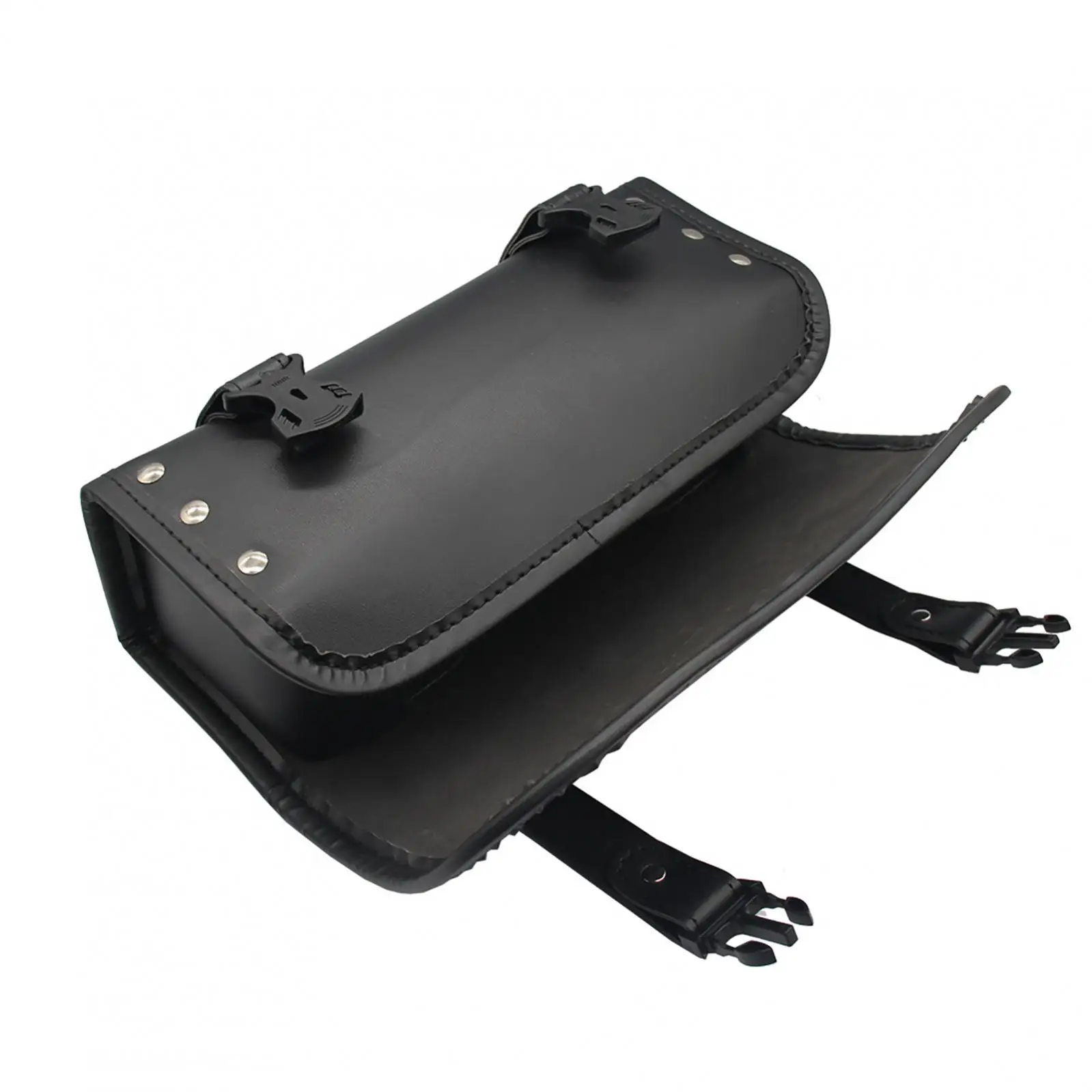Universal PU Leather Motorcycle Fork Tool Bag with 2 Adjustable Buckle Straps Handlebar Sissy Bar Storage Luggage Bag