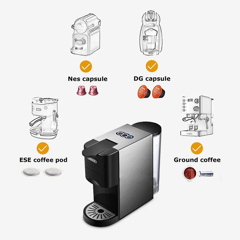 H3A Coffee Machine 4in1 Multiple Capsule Espresso Dolce Milk Nespresso ESE Pod Powder Coffee Maker Stainless Metal Outook 3