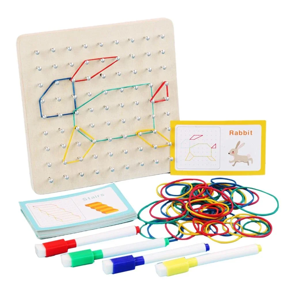 

Kids Montessori Toys Geometry Cognition Wooden Toy Nail Board with Rubber Bands Card Children Early Educational Puzzle Game Toy