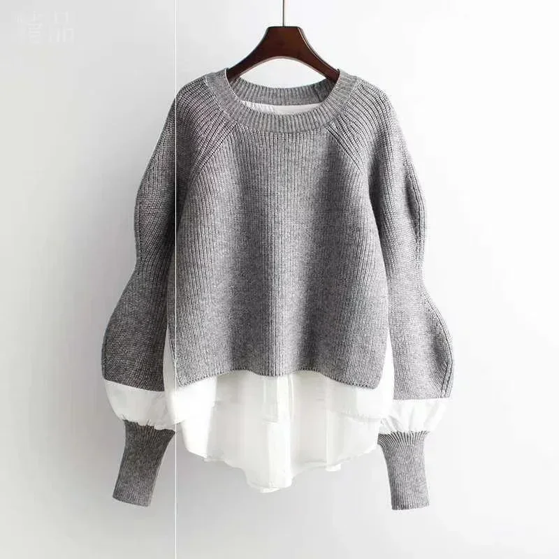 

2022 Autumn New Maternity Sweater Splice Women's Knitted Top GRAY22