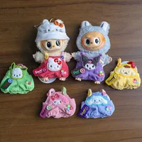 Vêtements de poupée en peluche mignons, tenue Sanrio Hello Kitty, pantalon à bretelles, vêtements de Style mignon pour poupée Labubu, accessoires cadeau 6