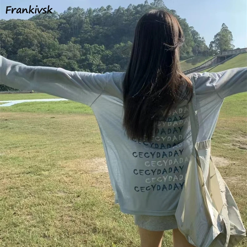 

T-shirts for Women Letter Printing Loose Fashion Casual Thin Soft Summer Students O-neck Korean Style Perspective Sun-proof Y2k