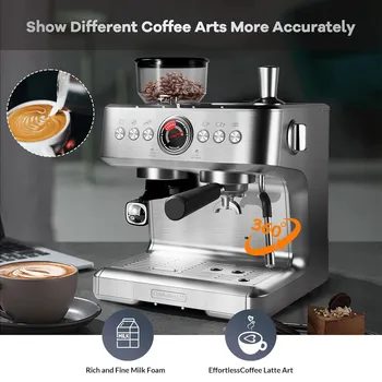 Espresso Machine with Grinder 20 Bar Semi-Automatic Coffee Maker PID Control Milk Frother Steam Wand 95Oz Water Tank for Home 3