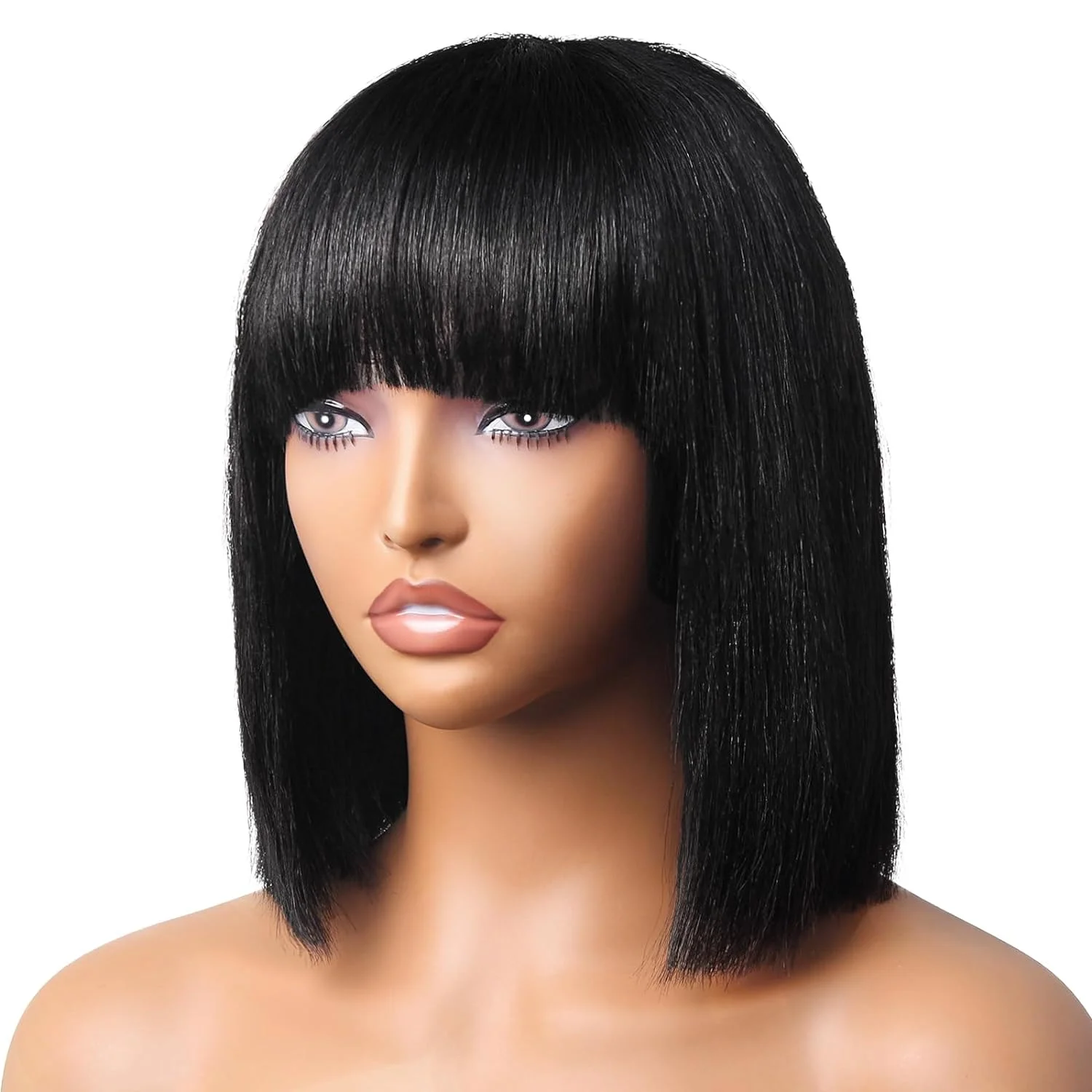 

Yaki Straight 2x1 HD Lace Scalp Short Bob Bang Wigs Glueless Wig Human Hair Ready To Wear For Women Bob Wig With Bangs Blunt Cut