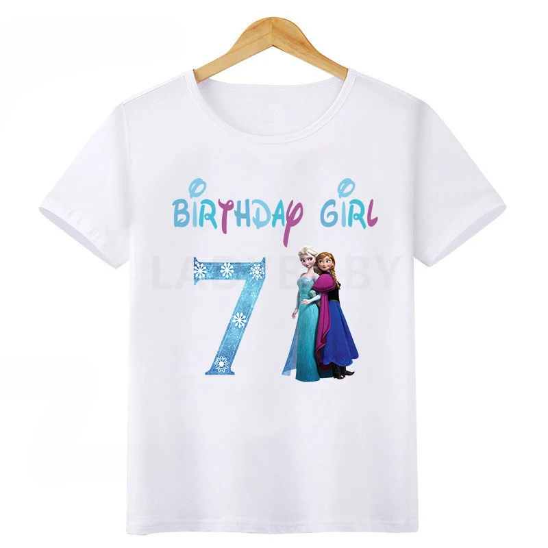 Disney Princess Frozen Elsa Anna Birthday Girl Cotton T-shirt Kids Clothes 1 2 3 4 5 6 7 8 9 Years T Shirt Children's Clothing 3