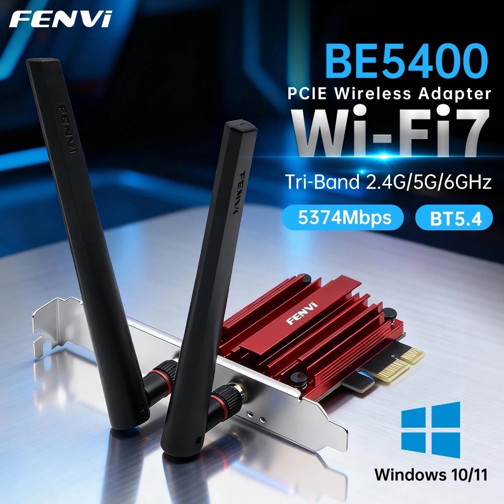 מתאם FENVI WIFI 7 FV-BE5400 PCI-E עבור Bluetooth5.4 5400Mbps Tri Band 2.4G/5G/6Ghz מתאם רשת אלחוטית WiFi7 עבור Win10/11