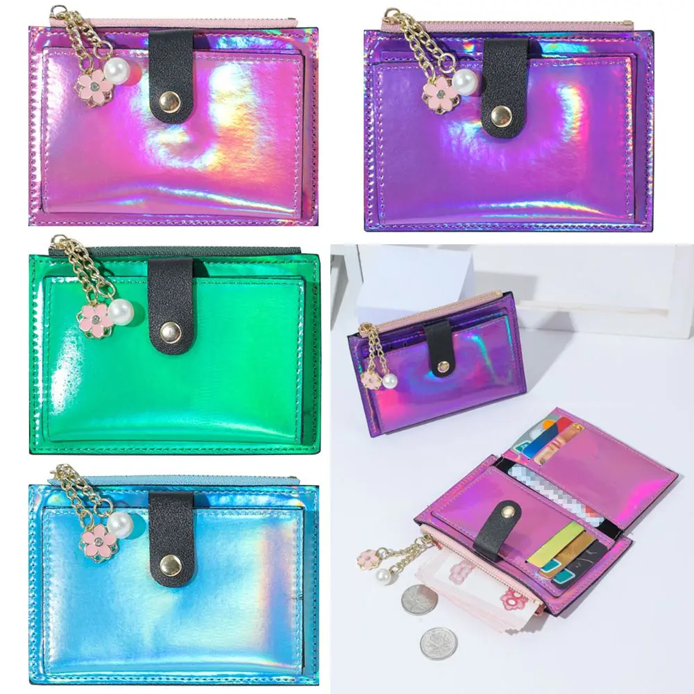Women Fashion Short Wallet Purse Laser Colorful PU Leather Zero Purse Wallet Credit Card Holder Bags