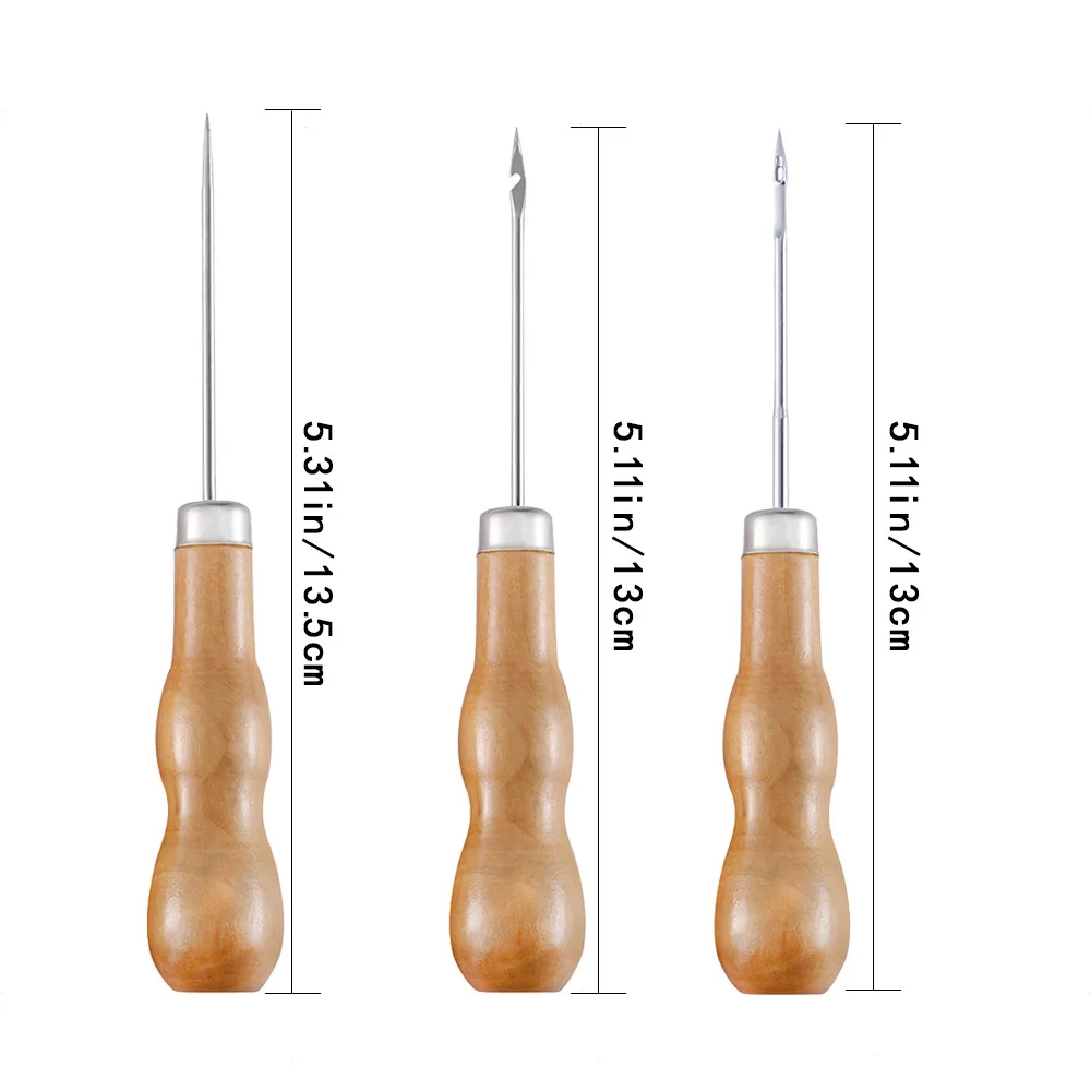 4-Pack Wooden Handle Awls – Gourd-Shape Scratch Awl Tools For Leather, Fabric & DIY Craft Punching