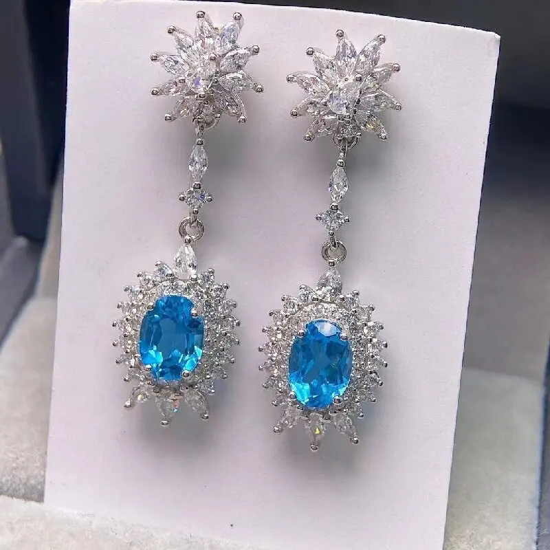 

Topaz Fine Jewelry Woman Topaz Drop Earrings With Natural Sky Blue Topaz Gemstone 5*7mm Woman Lady Silver Topaz Drop Earrings