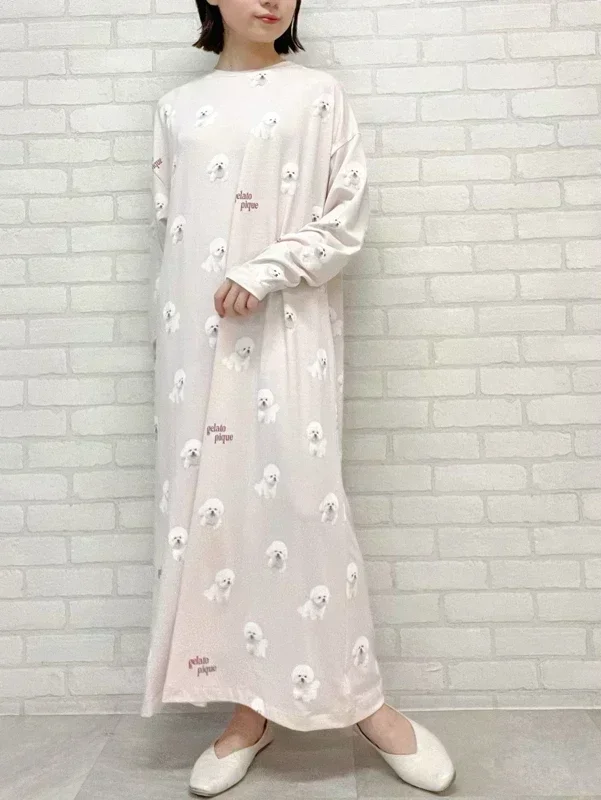 Night Dress One Piece Ladies Room Wear Pajamas Women's Nightdress Cotton Waffle