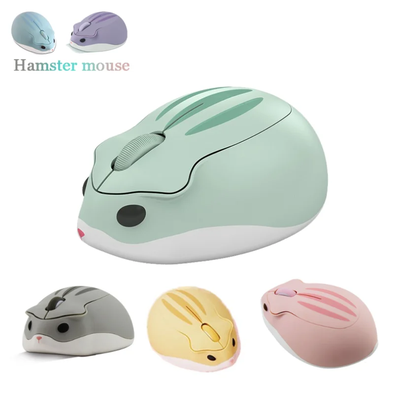 Cute Cartoon Anime Hamster Shape Wireless Computer Mouse 2.4g Usb Mini Optical Ergonômico Rosa Verde Ratos para Menina Presente do Kid