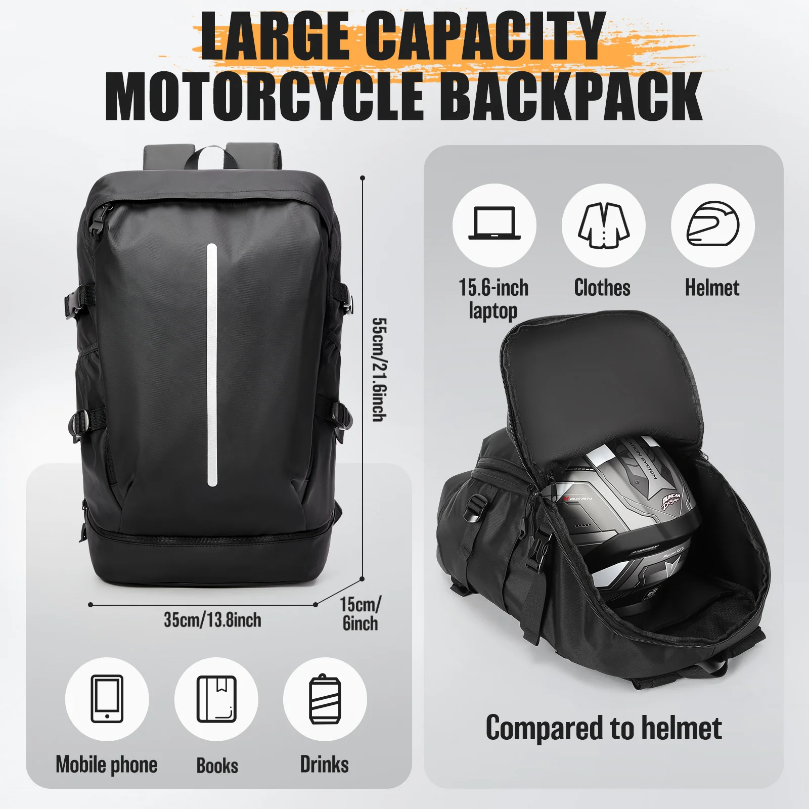 Outdoor Sports Travel Backpack For Men, Helmet bag, Motorcycle Backpack With Acareflective Strip, Weekend Leisure Backpack
