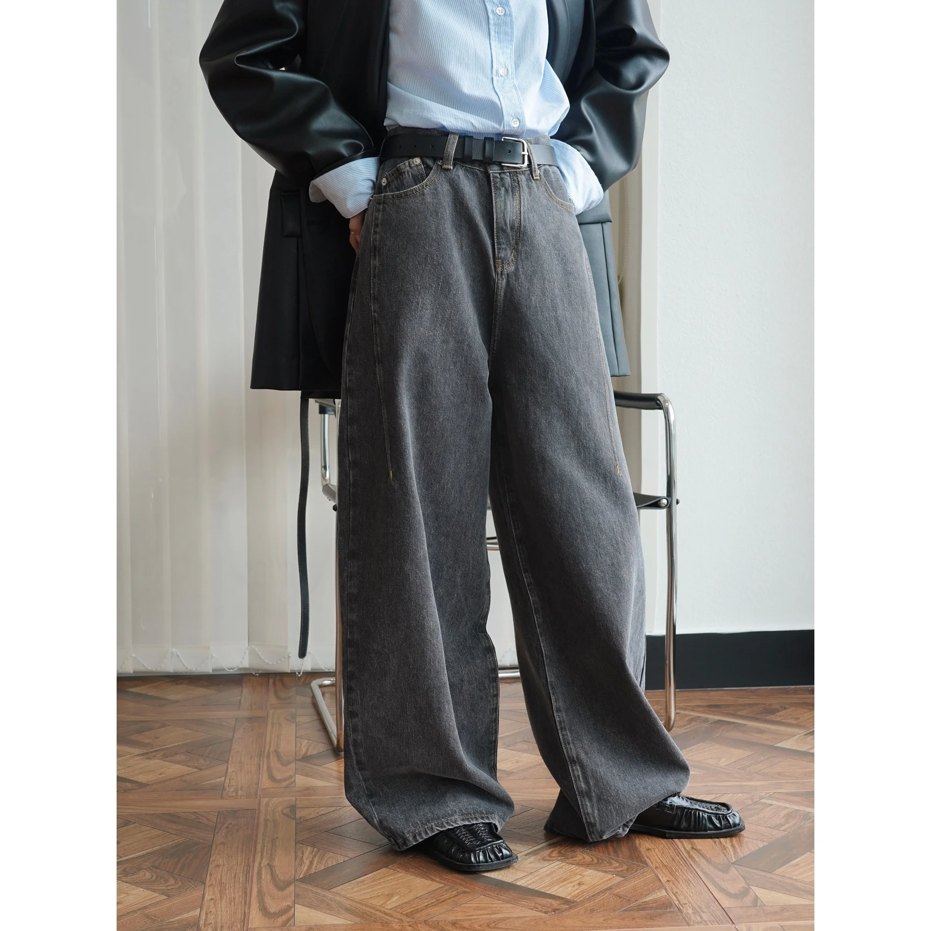 

Women's High Waist Wide Leg Boyfriend Gray Jeans Baggy Pant