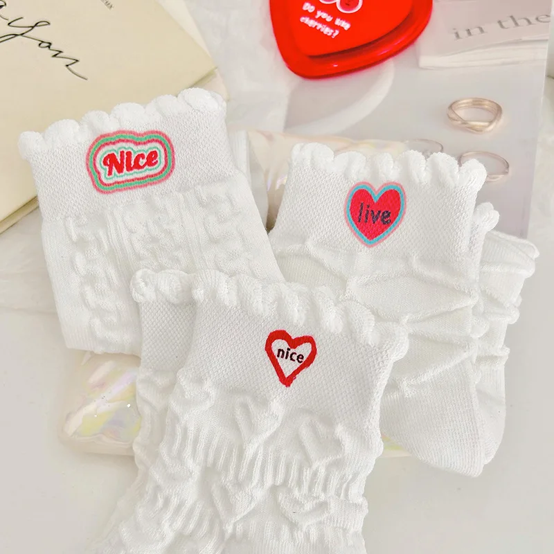 

Ankle Socks Women Summer Low Tube Thin Solid Color Lace White Letters Cute Kawaii Lovely Street Lady Short Socks For Girls Gift