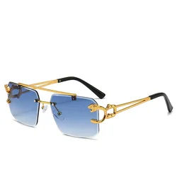 Luxury Vintage Rimless Designer Sunglasses - Unisex Fashion Retro Mirror (Gradient Blue)