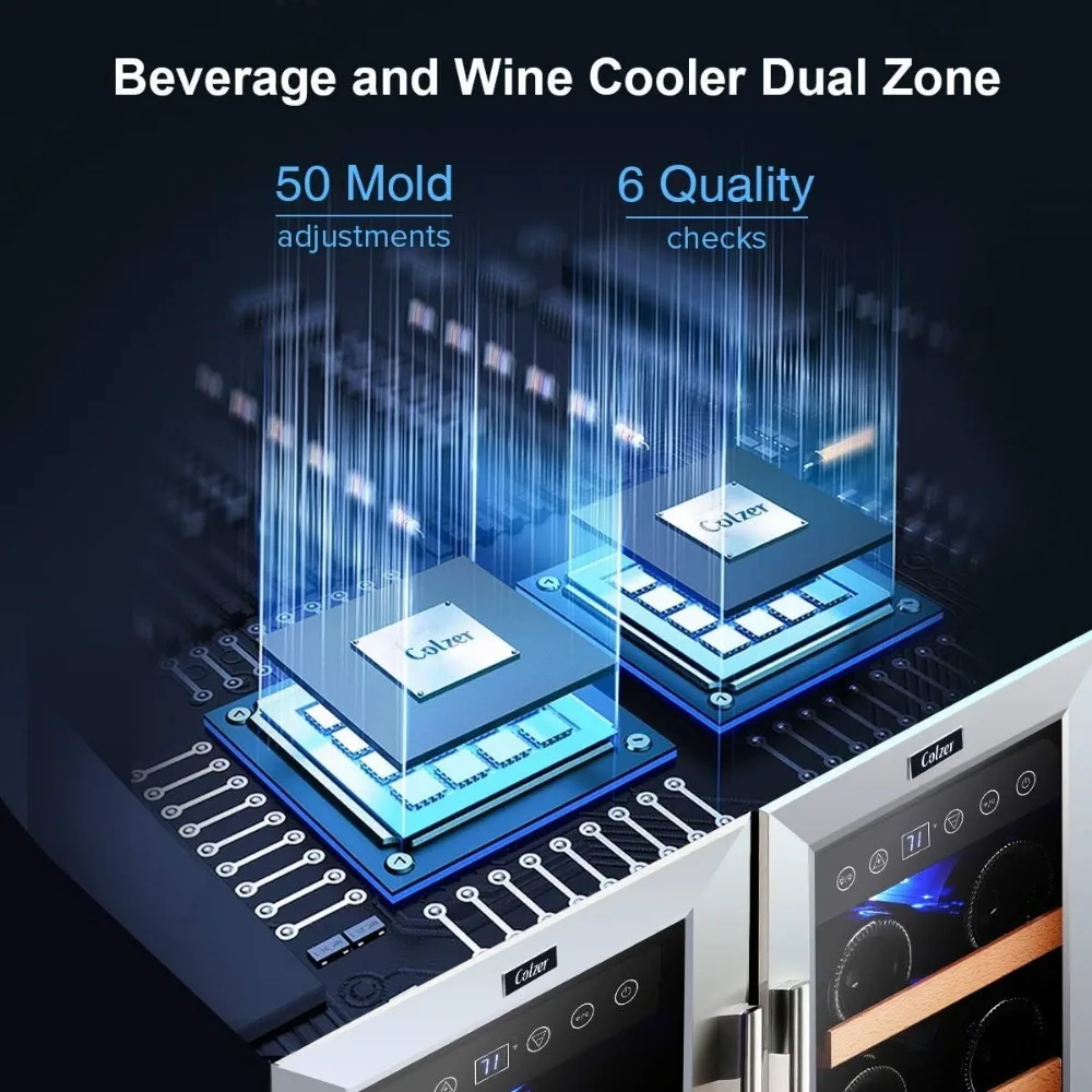 Wine and Beverage Refrigerator 24 inch, Dual Zone Wine Cooler Under Counter Lockable 18 Bottles and 57 Cans Fridge Built