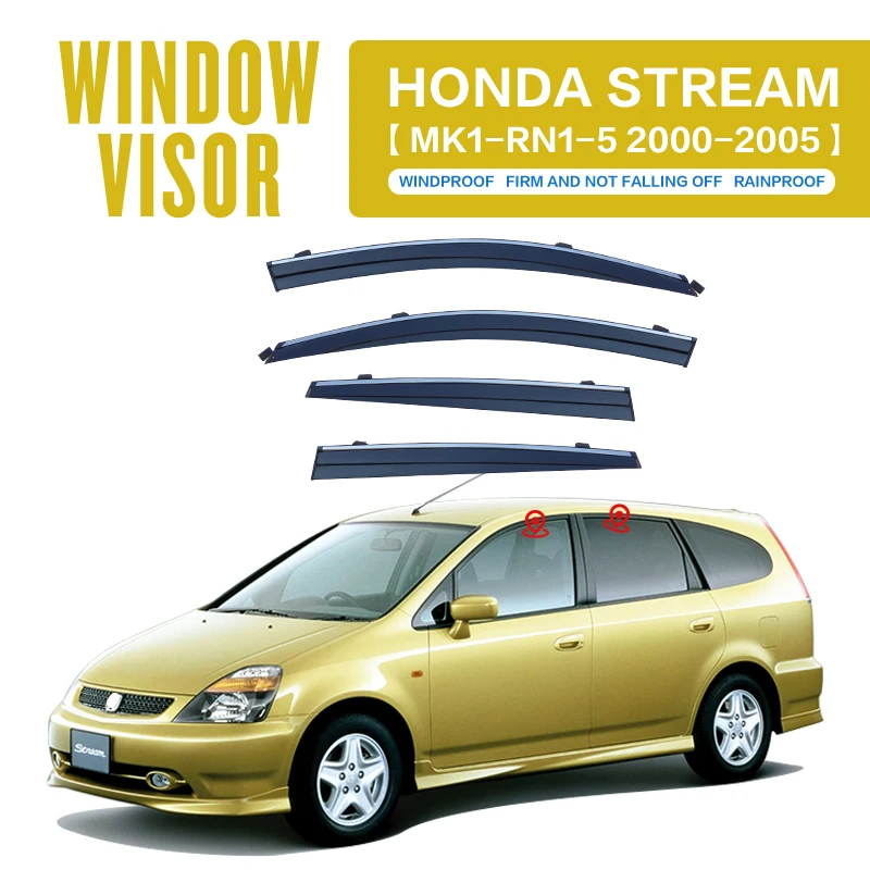 

For HONDA STREAM RN1-5 2000-2005 Plastic Window Visor Vent Shades Sun Rain Deflector Guard FOR HONDA STREAM RN1-5 2000-2005