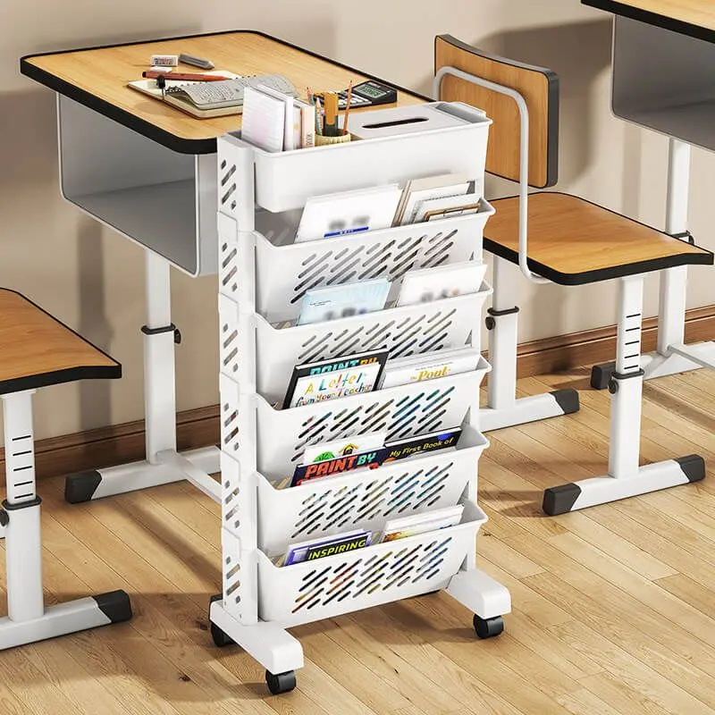 Simple Movable Book Shelf on Wheels 5/6 Layers Bookshelf Movable Floor Small Cart Book Storage Shelf Pen Holder Office Supplies storage rack book display stand cube storage organizers corner wall shelves