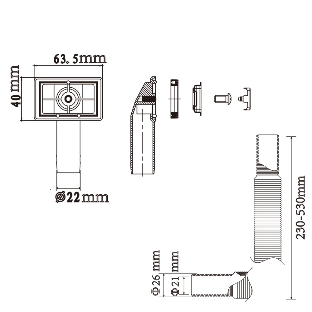 Talea Kitchen Sink Side Square Overflow Head With Drain Hose,Gold Stainless Steel Accessory QY012C057