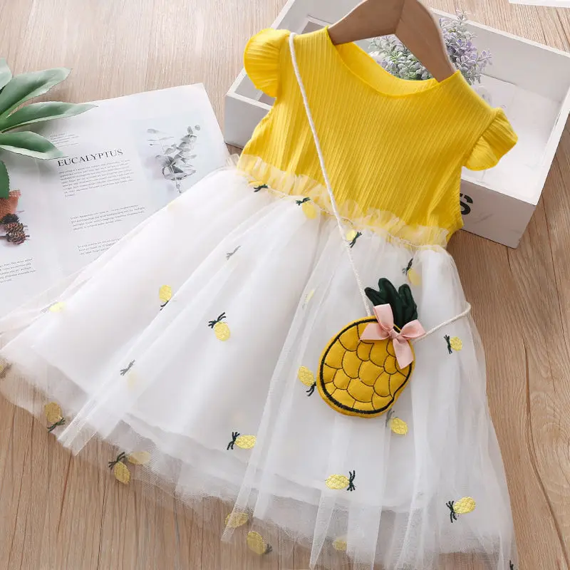 

Cute and Beautiful Girl's Dress Summer Baby Girl's Foreign Gauze Pineapple Skirt Children's Short Sleeve Vest Princess Skirt