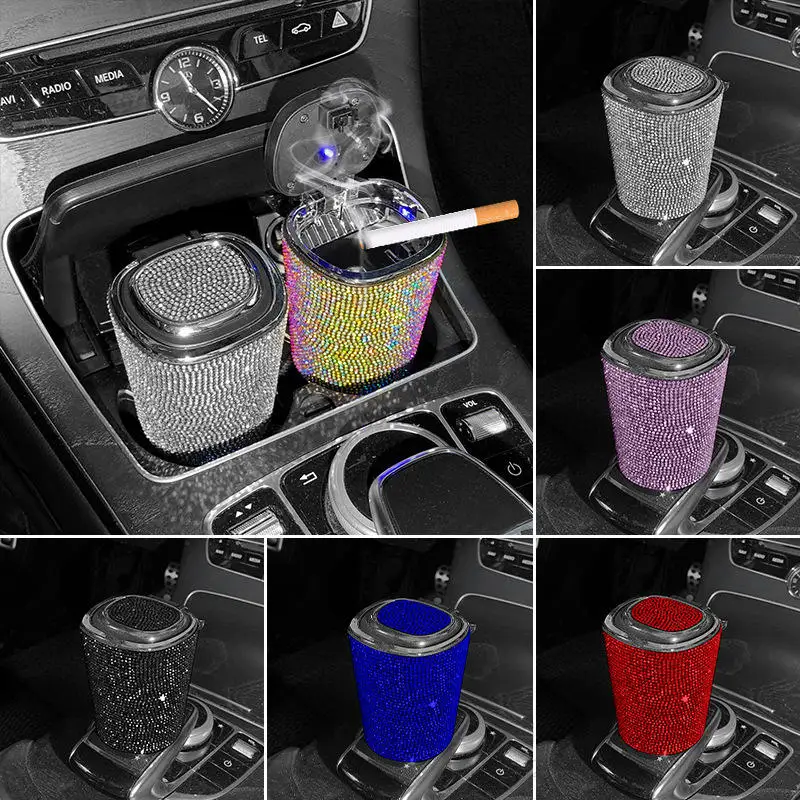 

Luxury Diamond Car Ashtray with LED Light Portable Universal Ash Tray Cup Smokeless Auto Ashtray Flame Retardant Car Accessories