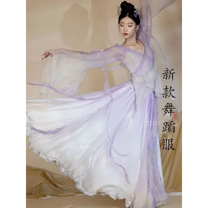 

Chinese Style Folk Dance Classical Dancer Performance Costumes Elegant Cardigan Practice Clothes Body Rhyme Long Outer Gauze