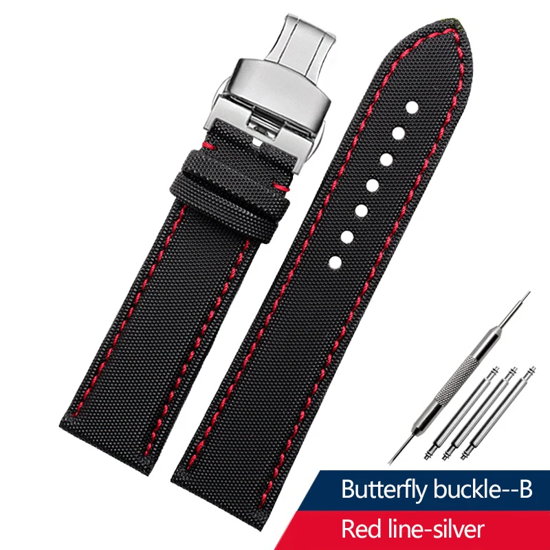 thumbnail image 1 of Correa de reloj de lona de nailon de 20 mm, 21 mm y 22 mm con base de cuero para Seiko No. 5 Water Ghost Citizen BM8475 Tudor Black Shield Bracelet, 1 of 5