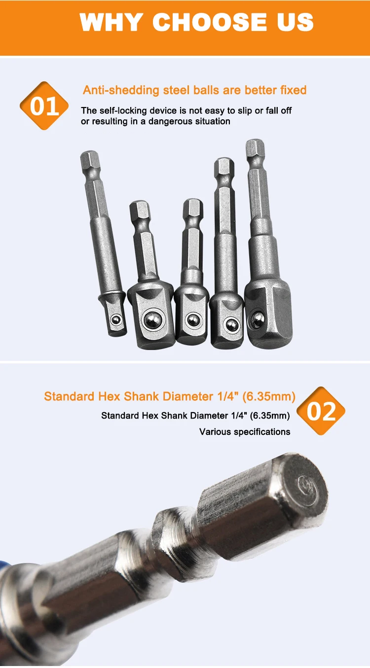 Adaptateur De Douille Pour Perceuse / Visseuse - Conversion Hexagone - Pour Perçage Bois Et Bricolage Général - Qualité Acier Rapide