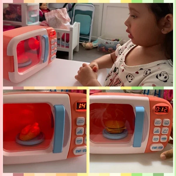 Kid's Kitchen Toys Simulation Microwave Oven Educational Toys Mini Kitchen Food Pretend Play Cutting Role Playing Girls