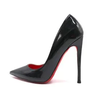Black Red Bottom High Heels Women's Spring 2025 Pointed Toe Thin Heel Sexy Glossy Personality Single Shoes Painted Leather