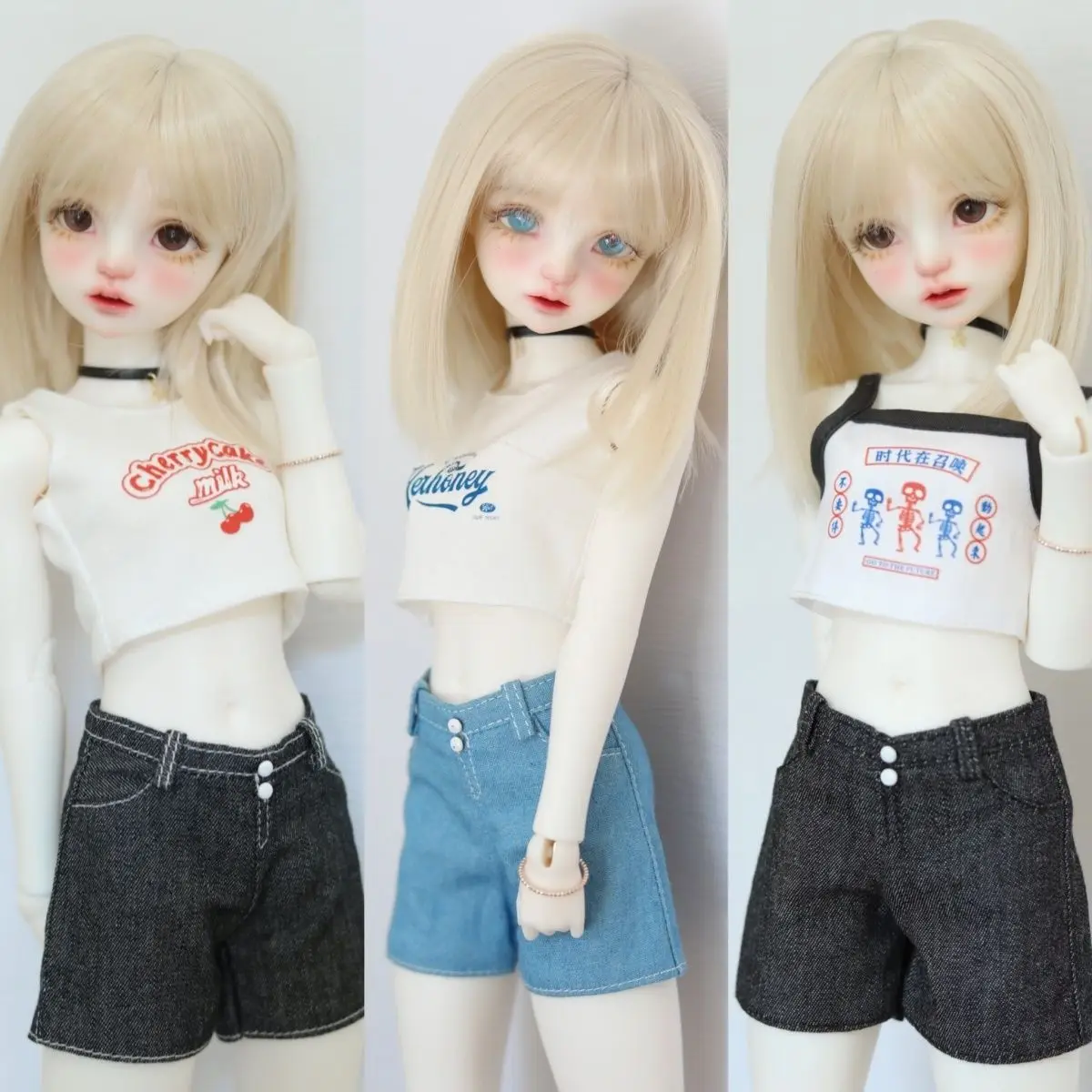 BJD 인형 조끼 플리츠 스커트, 1/3 1/4 1/6 인형 액세서리, 어린이 장난감 전용 옷, 귀여운 옷, 60cm