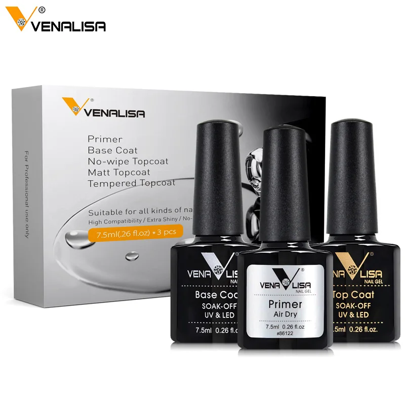 Venalisa Luxury Nail Prep & Gel Polish Kit with No-Wipe Top and Base Coats