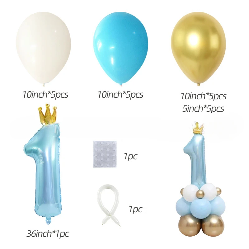 Birthday Latex Balloons Pink Blue Crown Number Gifts Toys Party Decorations Baby Shower Globos Supplies