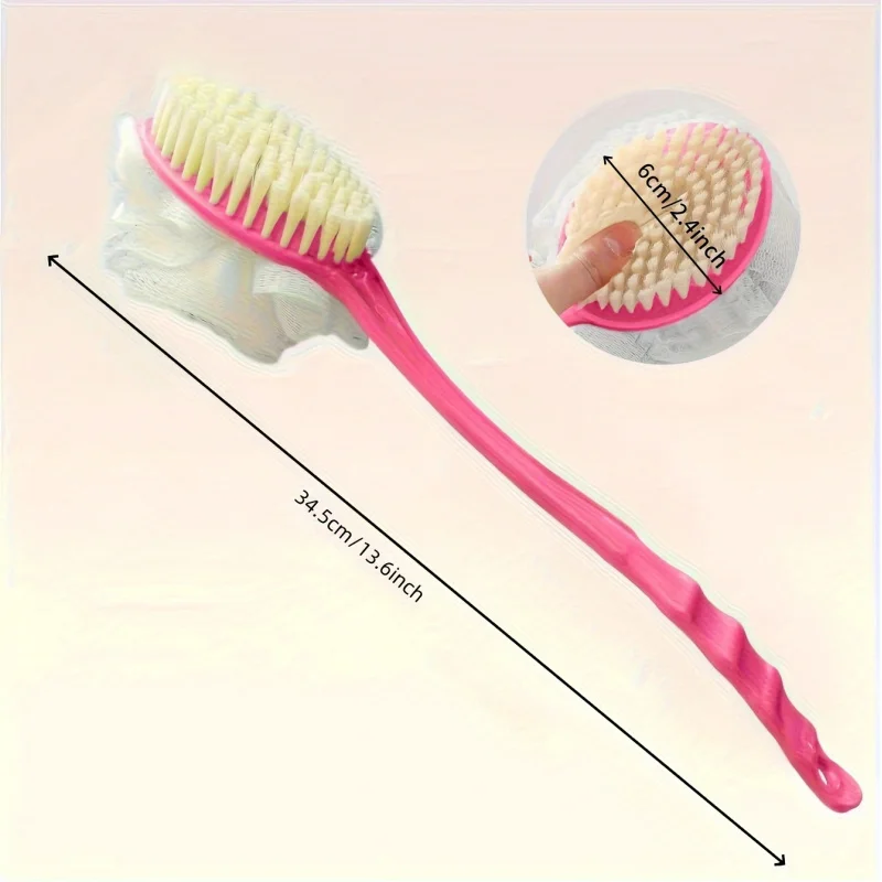 1 soft loofah brush and bristle bath body brush with curved long handle - odorless, manual exfoliating scrub suitable for full 4