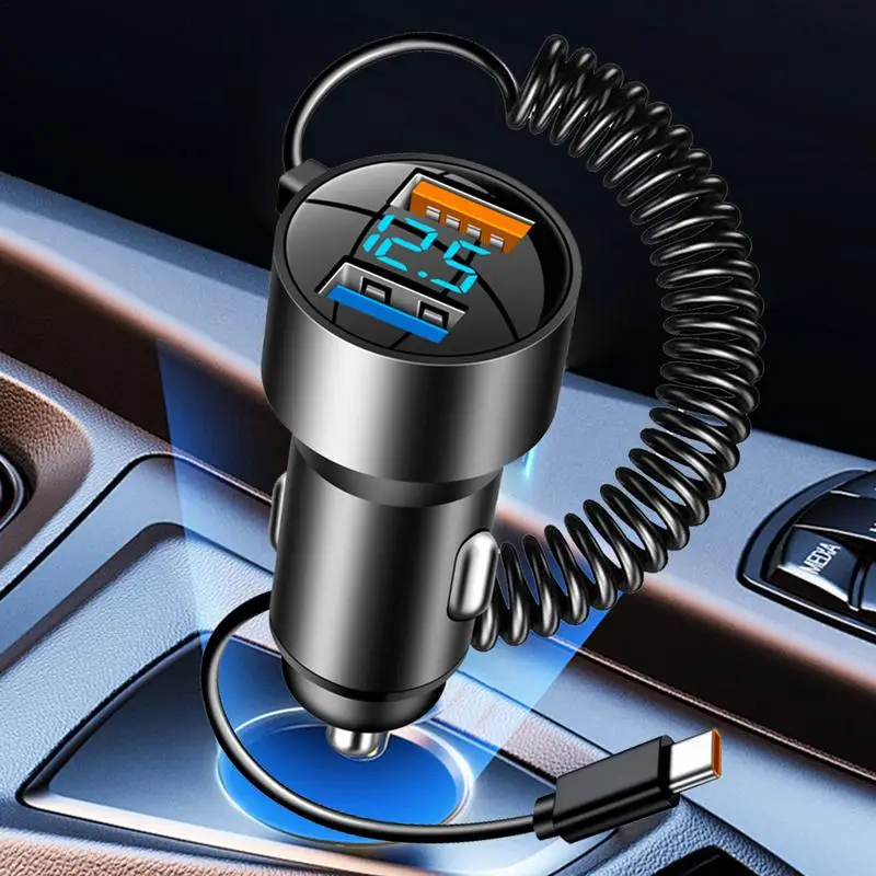 Caricabatteria per auto Caricatore USB C Tipo C Ricarica rapida Caricatore USB PD QC 3.0 Caricatore per auto multiporta 100W Cavo retrattile per - Image 4