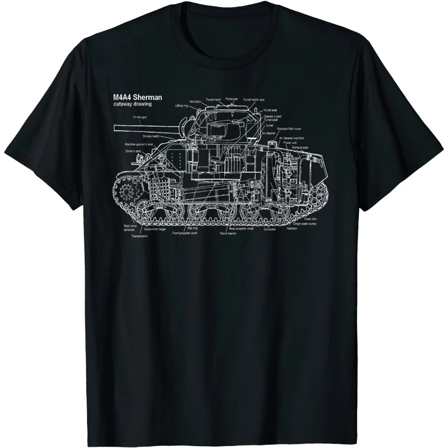 

Футболка средней длины американской мировой войны M4 Sherman. Летняя Хлопковая мужская футболка с коротким рукавом и круглым вырезом, Новинка