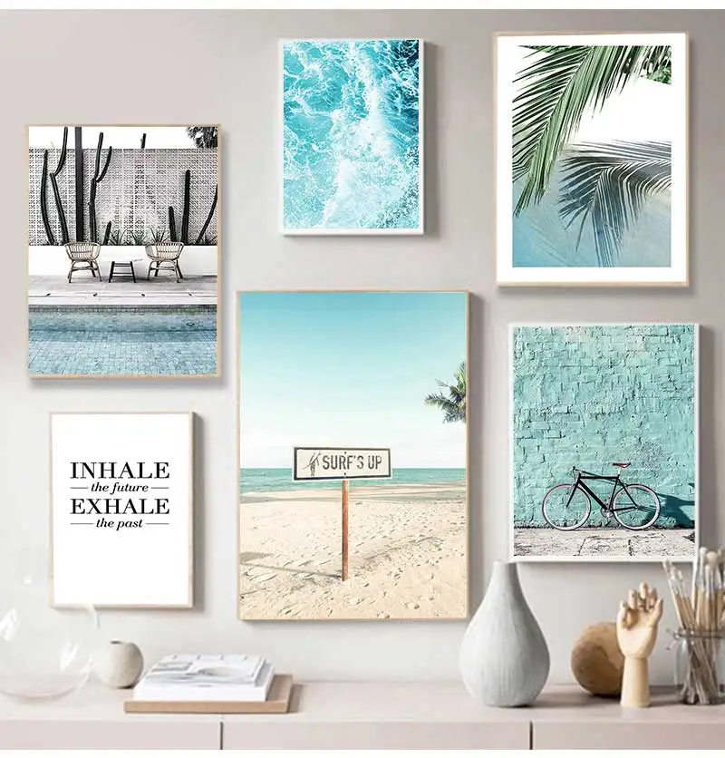 Posters Modern Prints Sea Beach Bus Palm Tree Wall Art Canvas Painting Nordic Decoration Picture Scandinavian Tropical Landscape