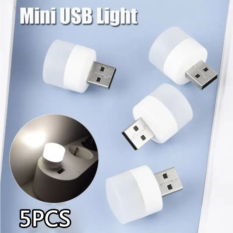

5pcs Mini USB Plug Lamp 5V Super Bright Eye Protection Book Light Computer Mobile Power Charging USB Small Round LED Night Light
