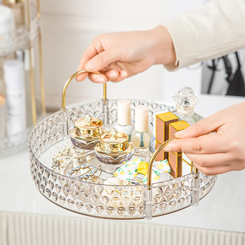 360° Rotating Cosmetic Organizer 3 Tier Transparent Diamond Pattern Cosmetic Rack Bathroom Cosmetic Vanity Organizer Countertop 6
