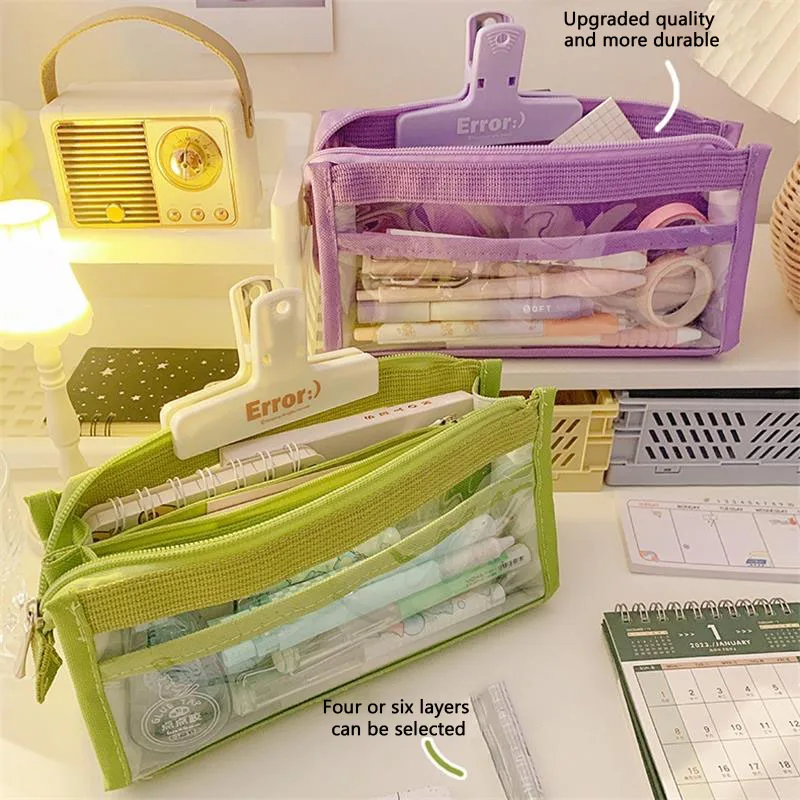 Large Capacity Pencil Bag 4/6 Layers Stationery Supplies Aesthetic  Transparent Pen Case Girl Zipper Pencil Pouch School Supplies